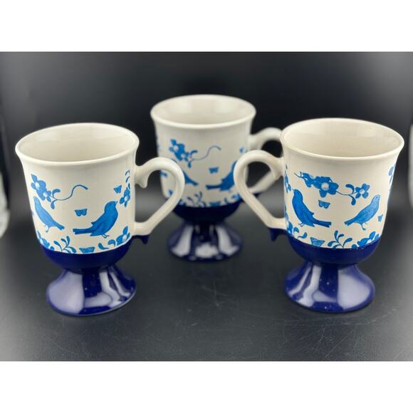 Set of 3 Pedestal Blue Bird Mugs - Picture 5 of 8